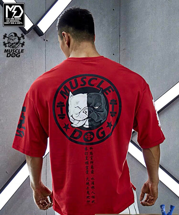 MuscleDog Black & White Bulldog Chinese Calligraphy Characters T-Shirt