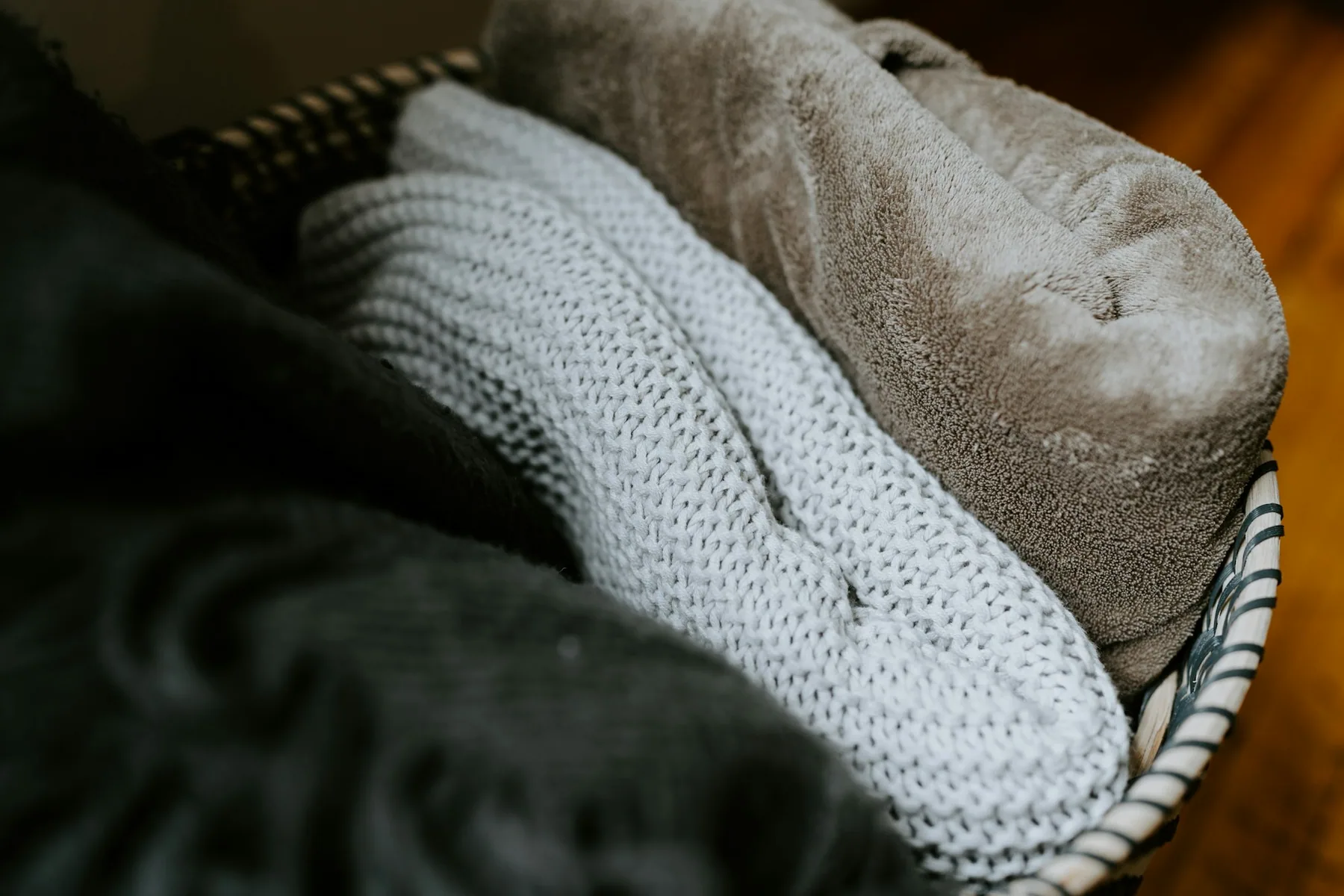 Folded knitwear in a basket