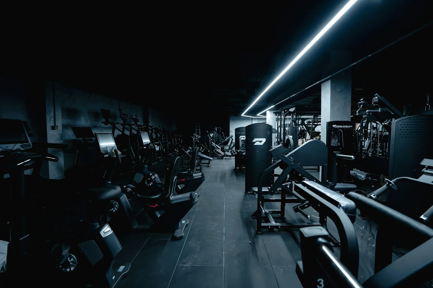 A dimly lit gym interior