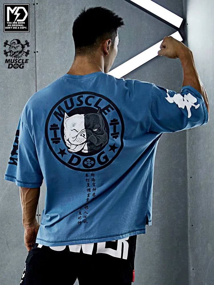 MuscleDog Black & White Bulldog Chinese Calligraphy Characters T-Shirt — view 3