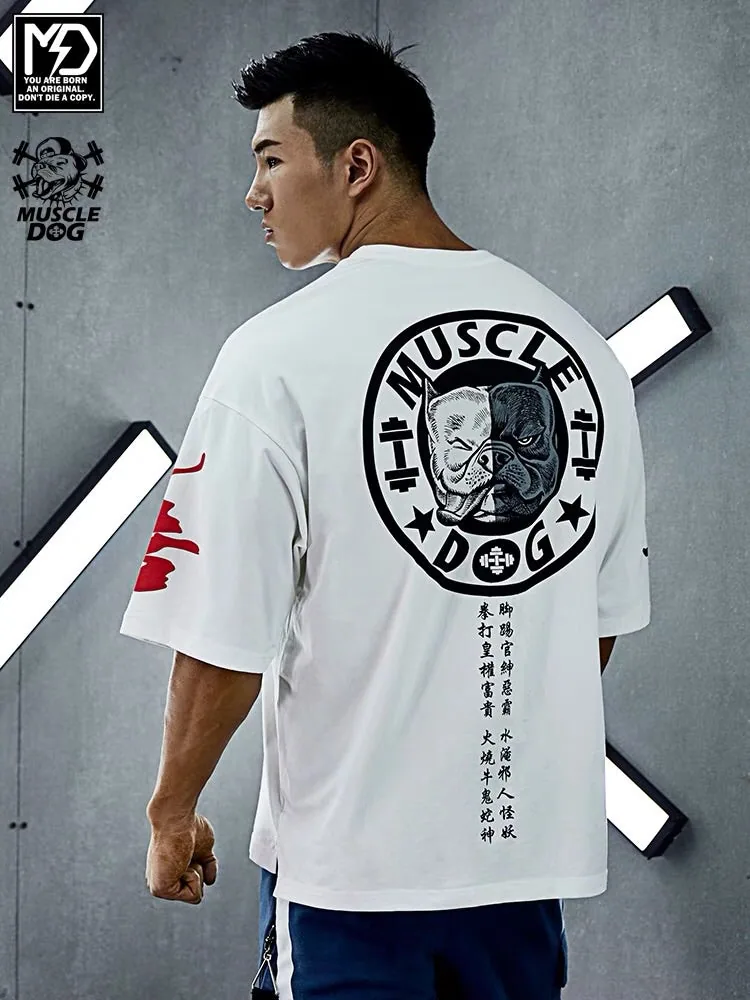 MuscleDog Black & White Bulldog Chinese Calligraphy Characters T-Shirt — view 5