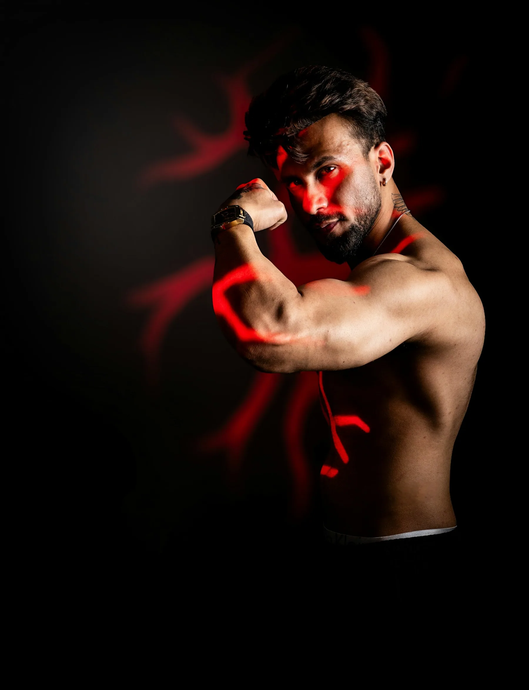 Athlete training in a dark gym