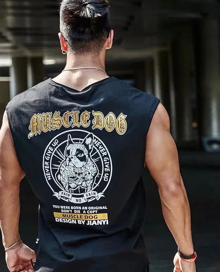 Athlete wearing the MuscleDog bulldog graphic tee in a gym