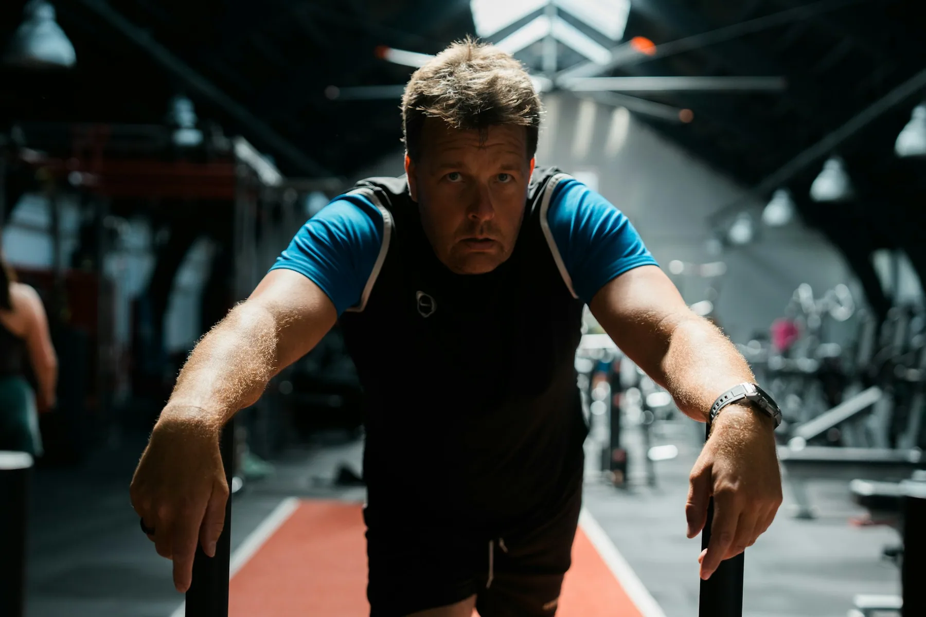 Athlete mid-session in a technical training top